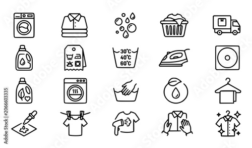 Fotografie Self Service Laundry and Clothing Maintenance Linear Icons Collection Vector Ill