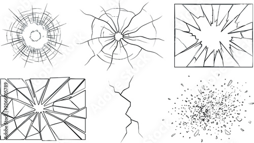 Photos Broken glass cracks bullet holes and shattered shards vector se