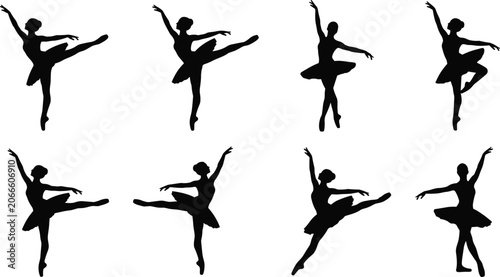 Valokuva Elegant Ballet Dancer Silhouette Set Performing Graceful Classical Dance Poses