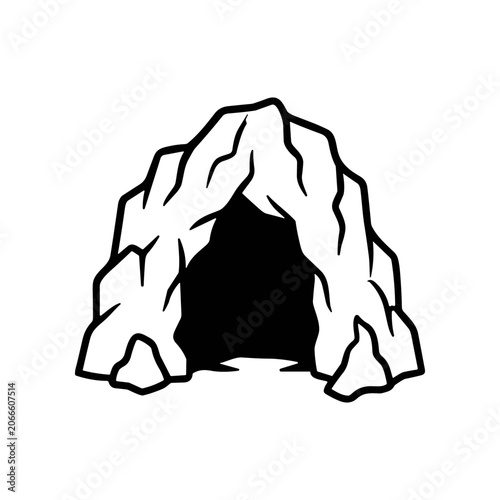 Fotografi Black and white cave entrance illustration.