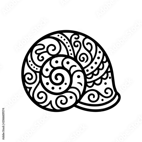 Bild auf Leinwand Black and white nautilus shell design.