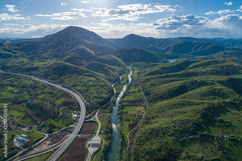Aerial View of Medjuvrsje Lake and the West Morava River Near Cacak, Serbia