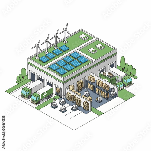 Modern Warehouse with Green Energy Solutions and Logistics.