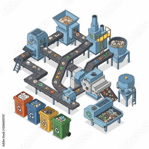 Recycling plant processing waste and materials for reuse.