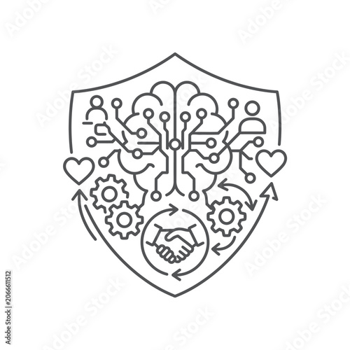 Mental security shield icon with brain and handshake symbols.