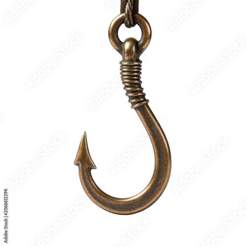 Foto Bronze fish hook pendant isolated on transparent background