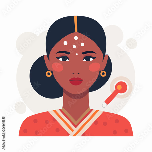 Woman with fever and thermometer
