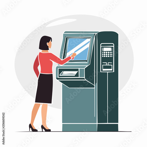 Woman using an ATM machine for banking transaction