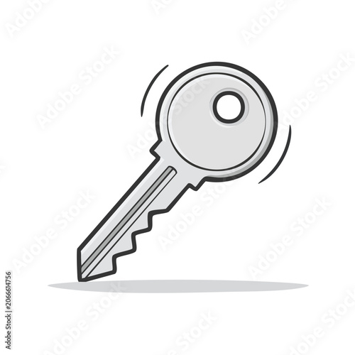 Simple illustration of a single silver key with a cartoonish wavy effect around it