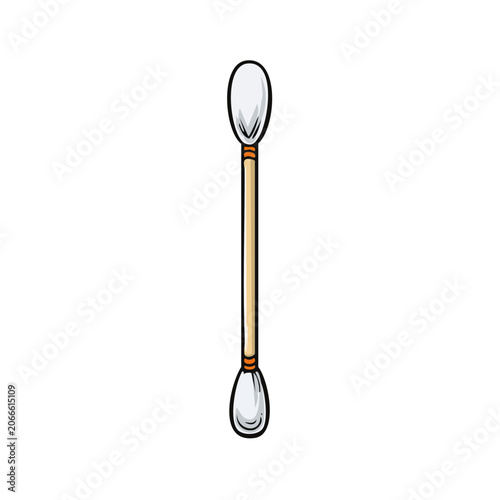 Single Cotton Swab with Two Padded Ends and Wooden Stick for Personal Care and Hygiene