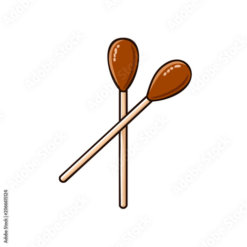 Two cross antique wooden matches with brown heads isolated on white background illustration