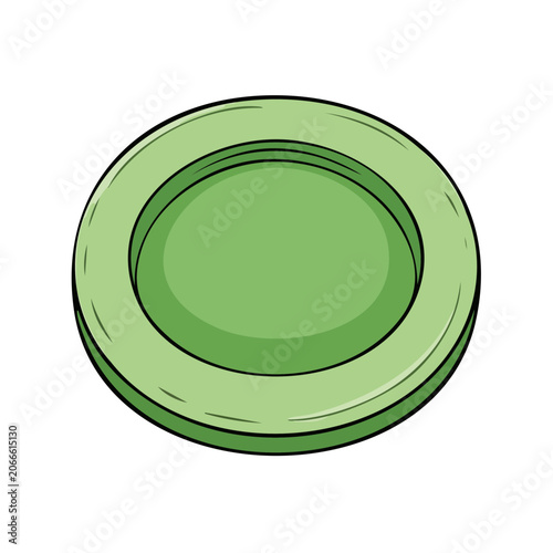Simple illustration of a green round plate with a raised rim and soft shadows