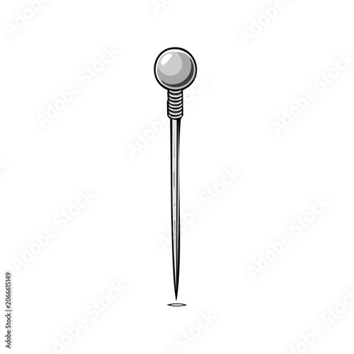 Vector Illustration of a Silver Drawing Pin with a Round Head and Sharp Point