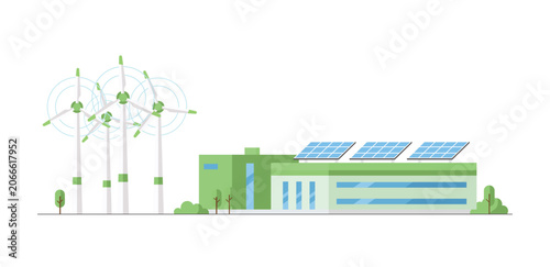 Renewable energy facility featuring solar panels and wind turbines delivering clean electricity, sustainable infrastructure, carbon reduction, and eco friendly power solutions.