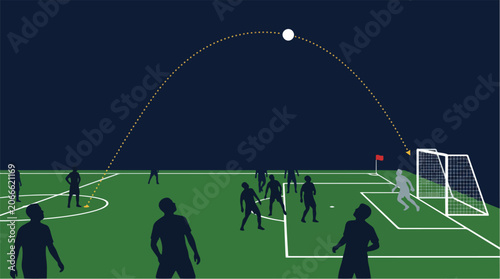 Obraz na plátně Suspenseful Soccer Moment as Looping Ball Drops Toward Goal