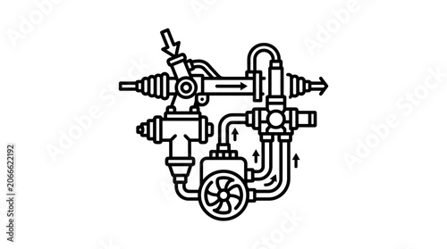 Quadro su tela Turbocharger impeller and fluid flow technical diagram