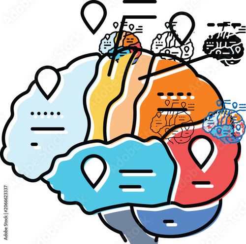 brain mapping neuroscience neurology styleset color icon vector. brain mapping neuroscience neurology sign. isolated symbol
