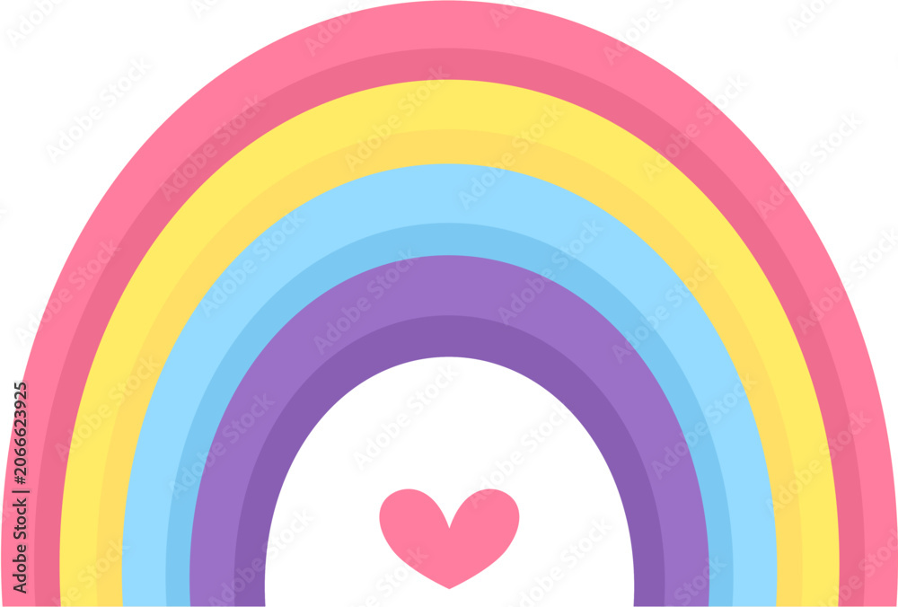 Naklejka premium Pastel rainbow with heart symbol in cute whimsical cartoon style