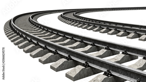 Foto Isolated curving modern railway tracks with durable concrete sleepers and robust
