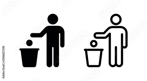 Foto Man putting trash in a bin, littering prevention and waste disposal icon