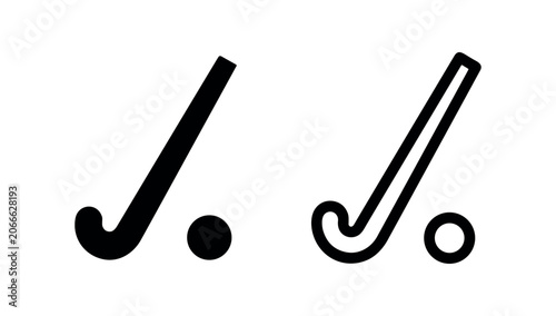 Photography Hockey Stick and Puck Icon Set: Black Silhouette and Outline