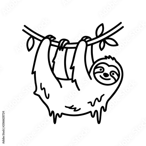 Sloth Hanging from Tree Branch Smiling.