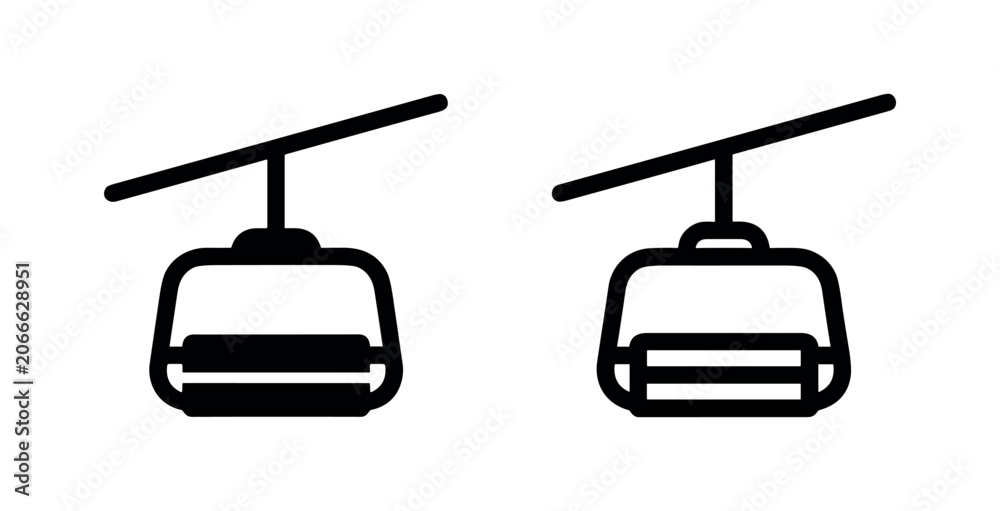 Fototapeta premium Cable Car Icons: Silhouette and Outline