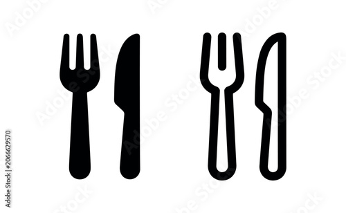 Obraz na plátne Fork and Knife Icon Set - Utensils Symbol in Solid and Outline Style for Dining