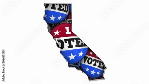 California CA State Map I Voted Pins Buttons Election Democracy 3d Animation
