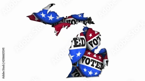 Michigan MI State Map I Voted Pins Buttons Election Democracy 3d Animation