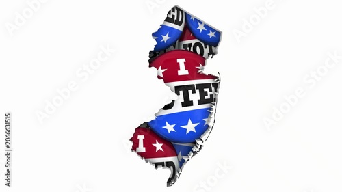 New Jersey NJ State Map I Voted Pins Buttons Election Democracy 3d Animation