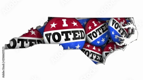 North Carolina NC State Map I Voted Pins Buttons Election Democracy 3d Animation