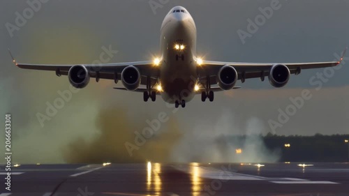 Airplane Taking Off at Dusk - Commercial Aviation and Travel Concept.