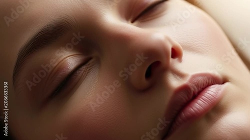 Close-up of a Womans Face in Peaceful Sleep, Eyes Closed.