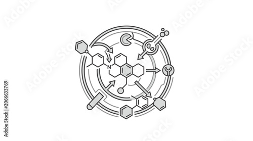 Obraz na płótnie Circular molecular interaction diagram with receptor binding sites