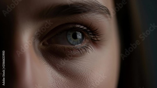 Close-up of a Womans Eye Opening Slowly in Soft Light.