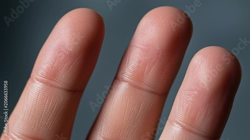 Close-up of three human fingers against a blurred background, showcasing skin texture and detail.