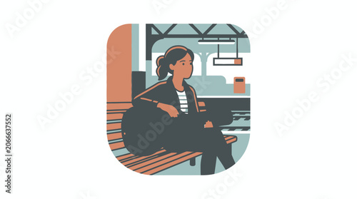 Woman waiting for transportation on a platform indoors