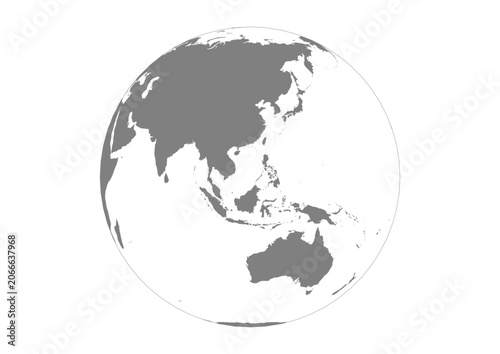 Cuadro en lienzo Orthographic 3D Globe Vector Asia and Oceania APAC Region Solid Grey Silhouette