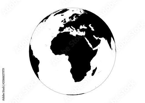 Принти на полотні Orthographic 3D Globe Vector Europe and Africa EMEA Region Solid Black Silhouett