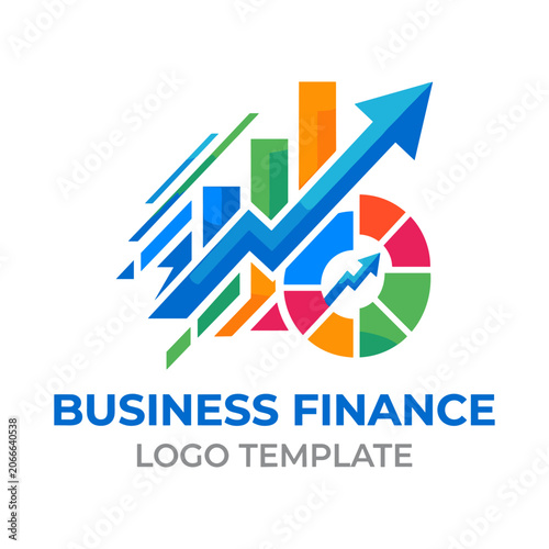 Modern business finance growth logo template with rising chart and circular graph template business marketing