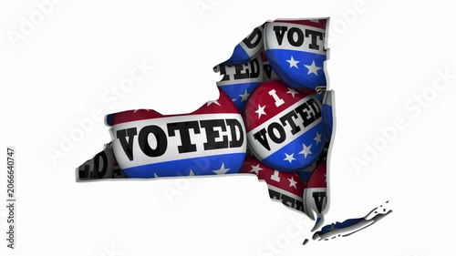 New York NY State Map I Voted Pins Buttons Election Democracy 3d Animation