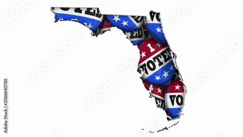 Florida FL State Map I Voted Pins Buttons Election Democracy 3d Animation