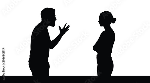 Black silhouette vector illustration of a man and a woman having a heated emotional argument