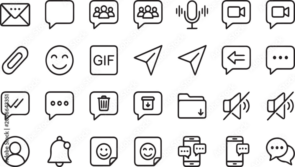 Fototapeta premium Message and chat notification line icons set for social media and communication platform.