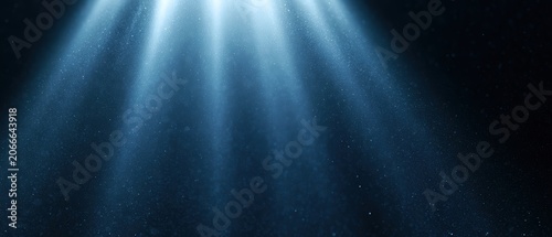 Blue volumetric light rays with floating particles, mystical cinematic mood