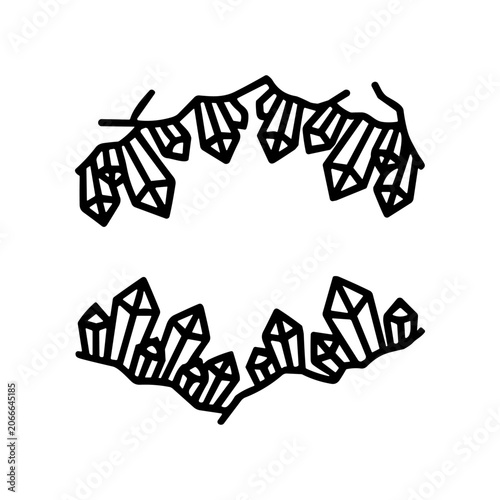 Black line art crystal cluster drawing.