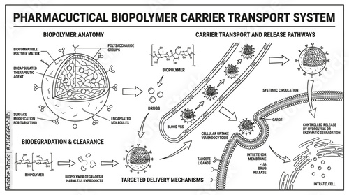 Foto Biopolymer carrier transport and release pathway schematic
