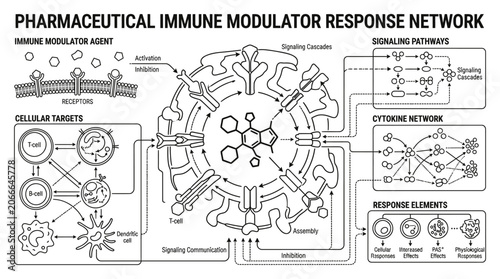 Quadro su tela Pharmaceutical immune modulator response network diagram.