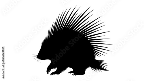 Fotografi Porcupine Silhouette: A striking black silhouette of a porcupine with its quills raised, showcasing its defensive posture and unique form